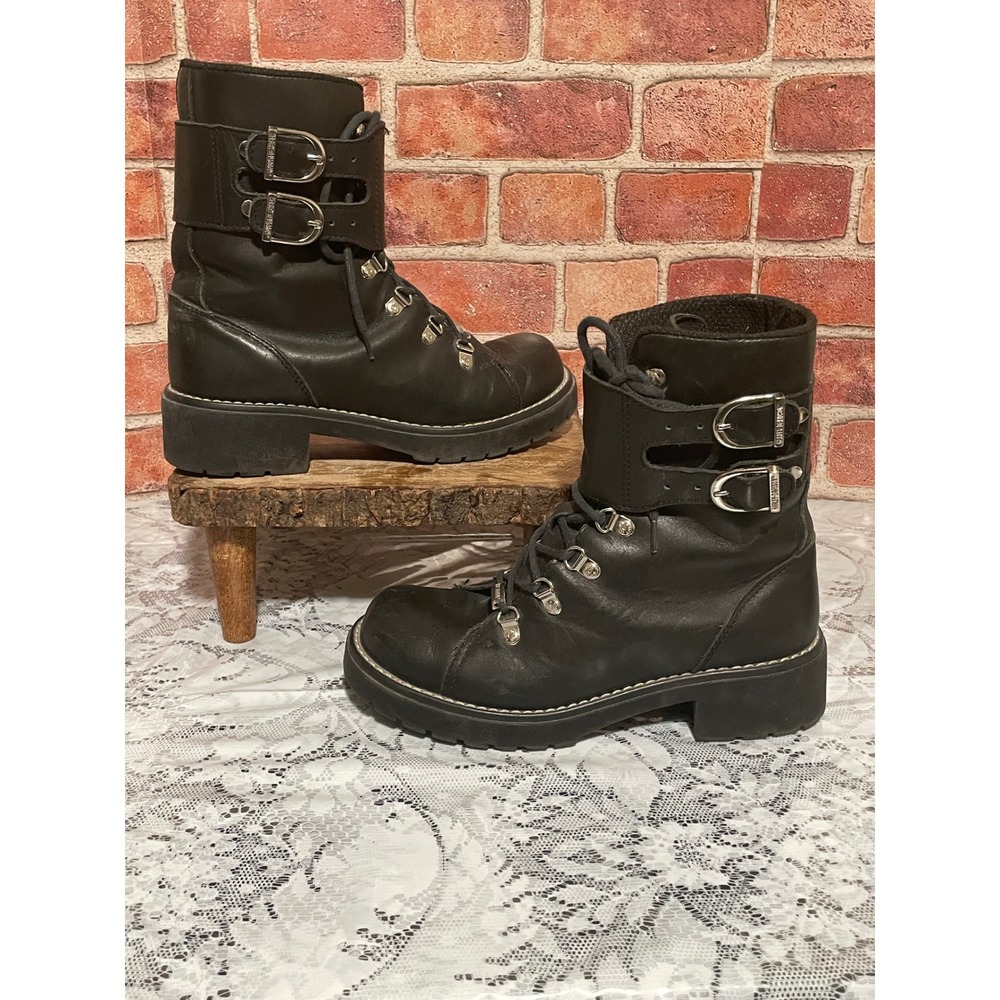 Harley-Davidson Womens Black Leather Buckle Motorcycle Boots 81110 Size 9
